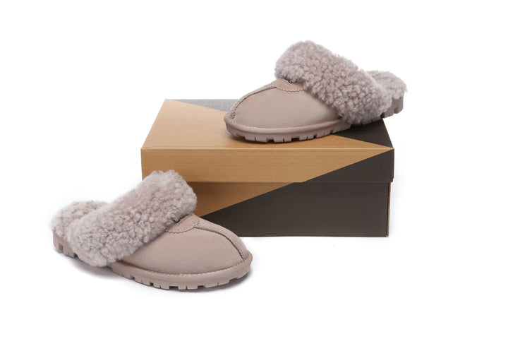 Double Faced Sheepskin Wool Slippers Waffle Curly
