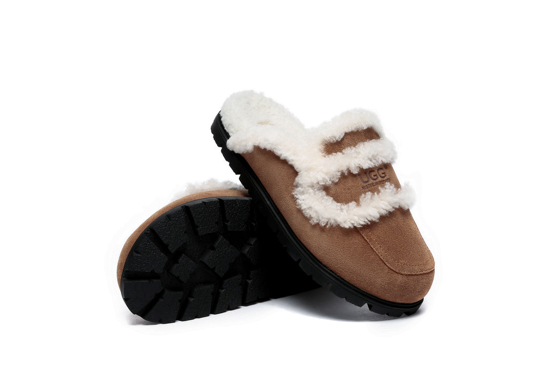 Women Sheepskin Wool Shearling Lined Slippers Remi