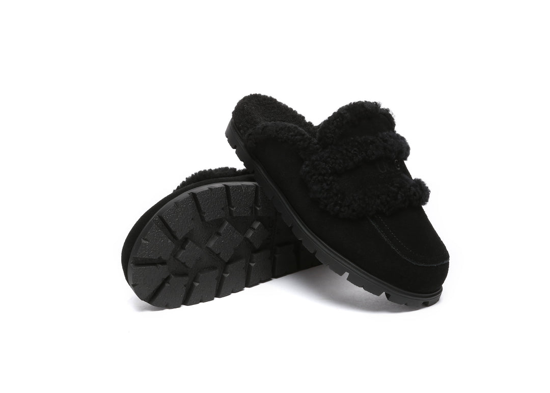 Women Sheepskin Wool Shearling Lined Slippers Remi