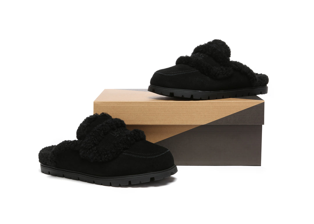 Women Sheepskin Wool Shearling Lined Slippers Remi