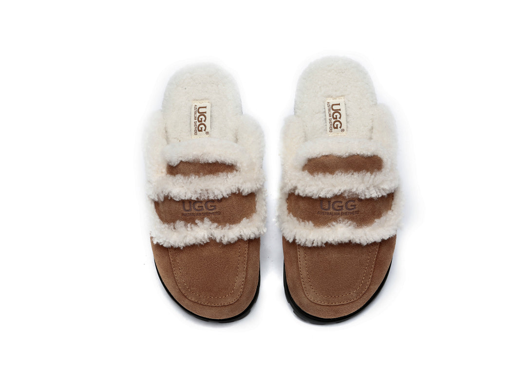 Women Sheepskin Wool Shearling Lined Slippers Remi