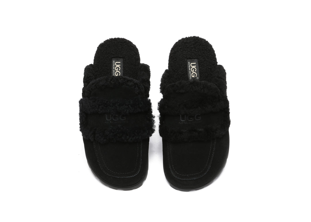 Women Sheepskin Wool Shearling Lined Slippers Remi