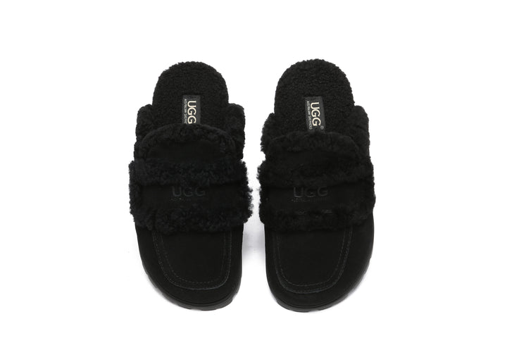 Women Sheepskin Wool Shearling Lined Slippers Remi