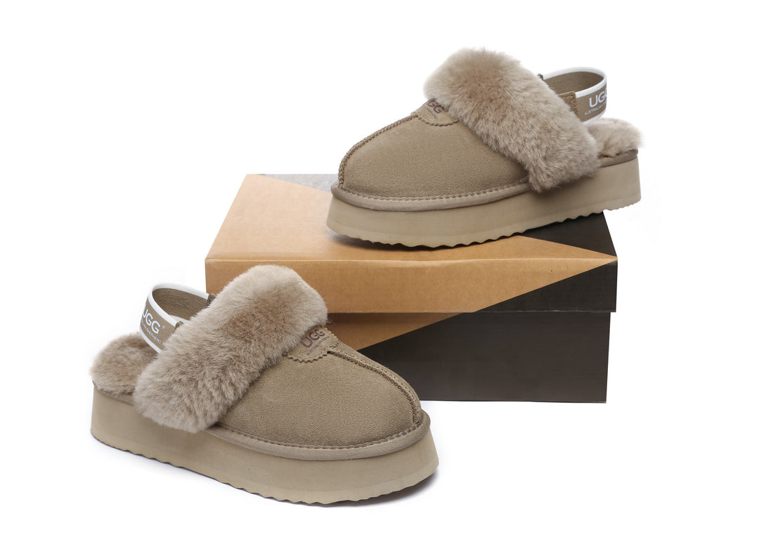 Removable Strap Slingback UGG Slipper Women Waffle Platform