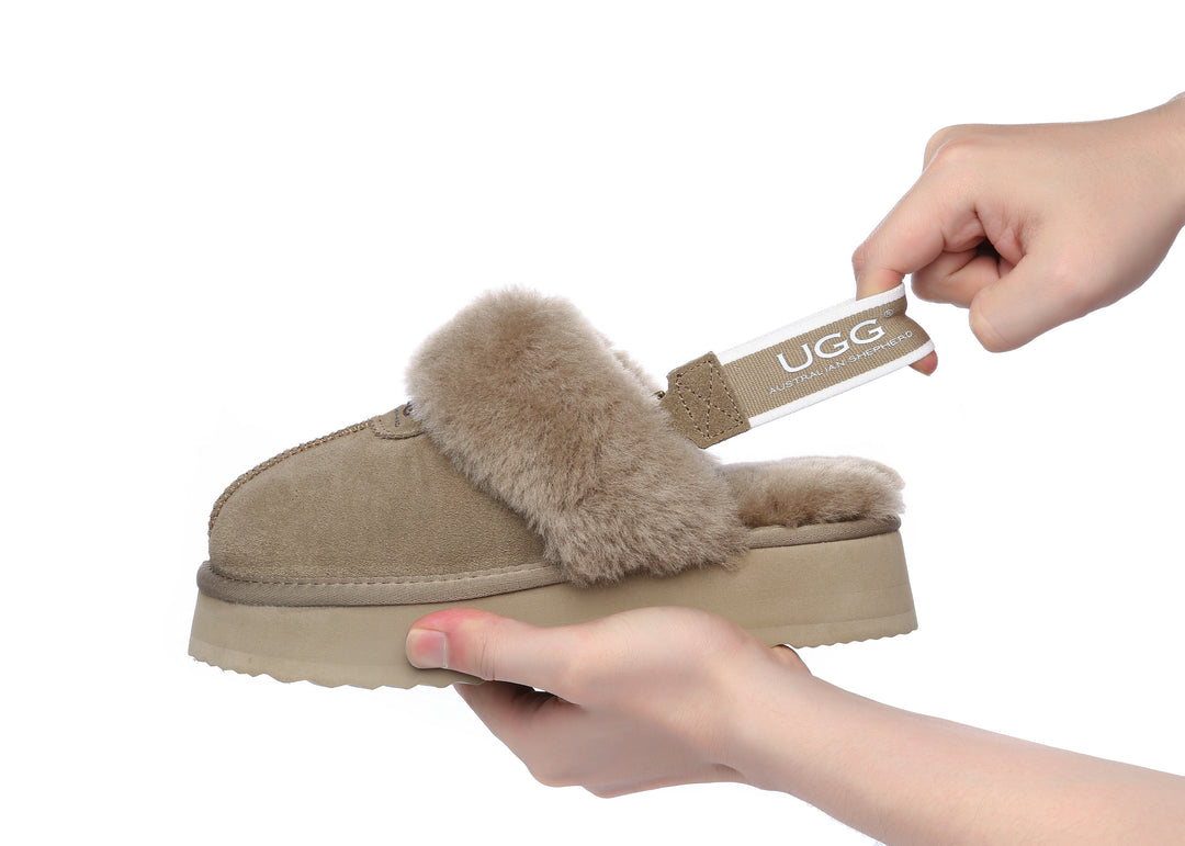 Removable Strap Slingback UGG Slipper Women Waffle Platform