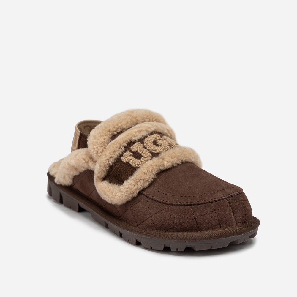 OZWEAR UGG Violet Matelassé Shearling Slipper (Elastic Logo, Detachable Feature)