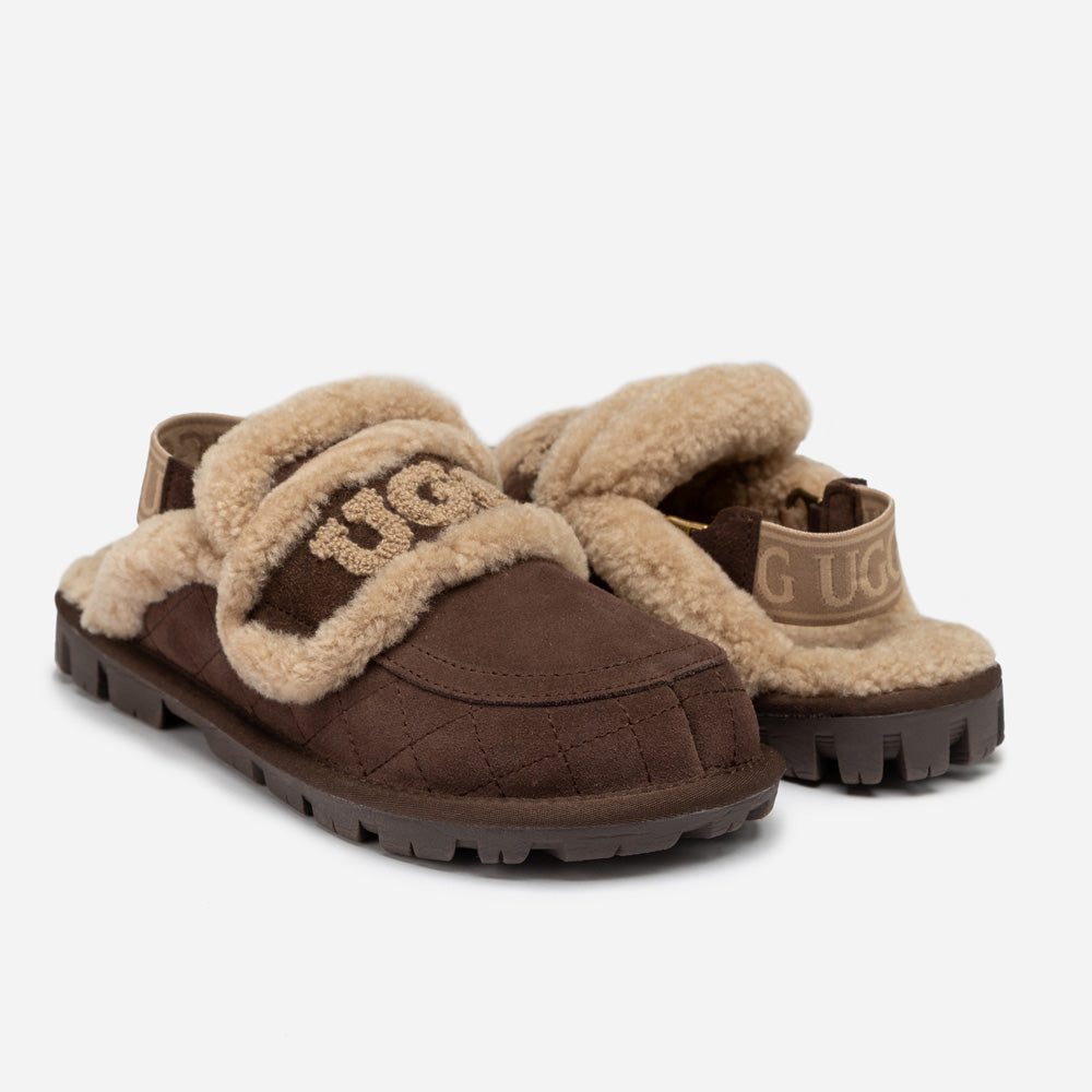 OZWEAR UGG Violet Matelassé Shearling Slipper (Elastic Logo, Detachable Feature)