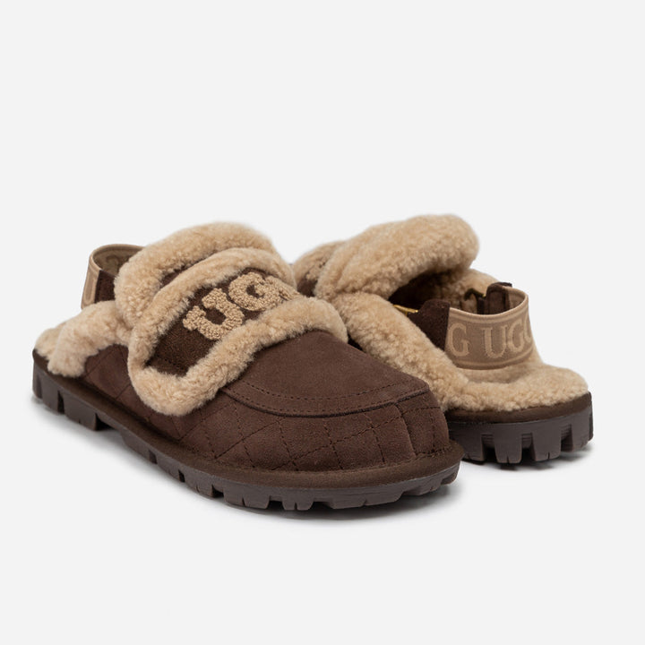 OZWEAR UGG Violet Matelassé Shearling Slipper (Elastic Logo, Detachable Feature)