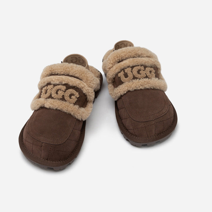 OZWEAR UGG Violet Matelassé Shearling Slipper (Elastic Logo, Detachable Feature)