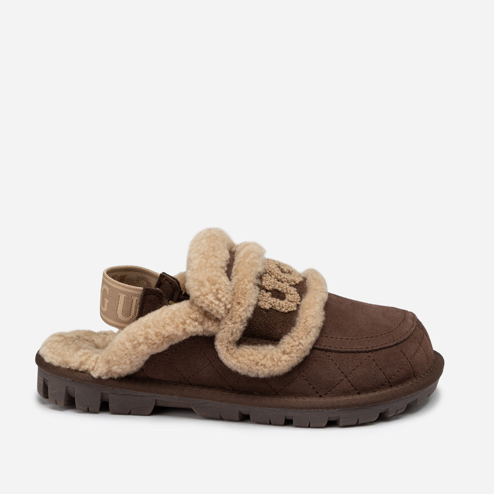 OZWEAR UGG Violet Matelassé Shearling Slipper (Elastic Logo, Detachable Feature)