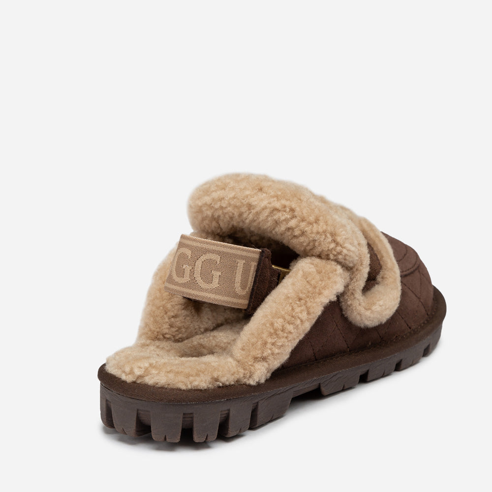 OZWEAR UGG Violet Matelassé Shearling Slipper (Elastic Logo, Detachable Feature)