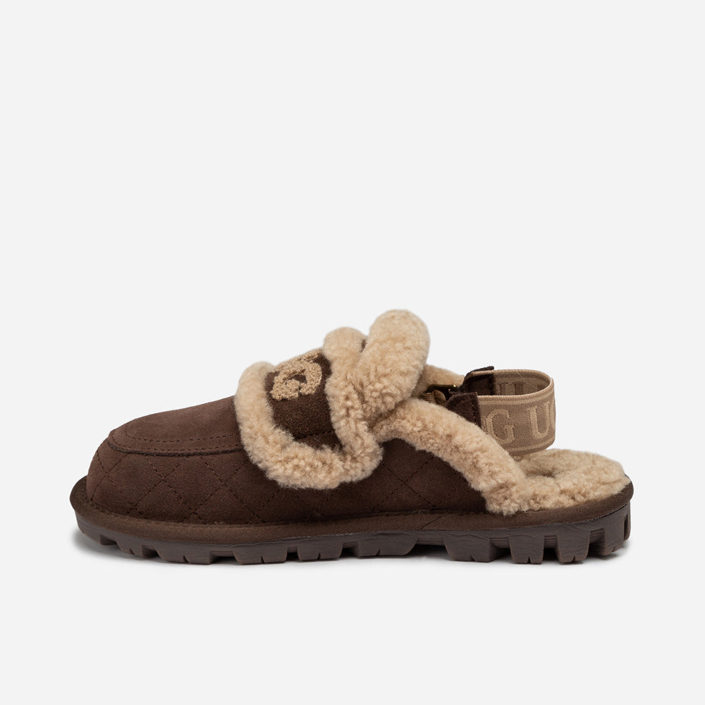 OZWEAR UGG Violet Matelassé Shearling Slipper (Elastic Logo, Detachable Feature)