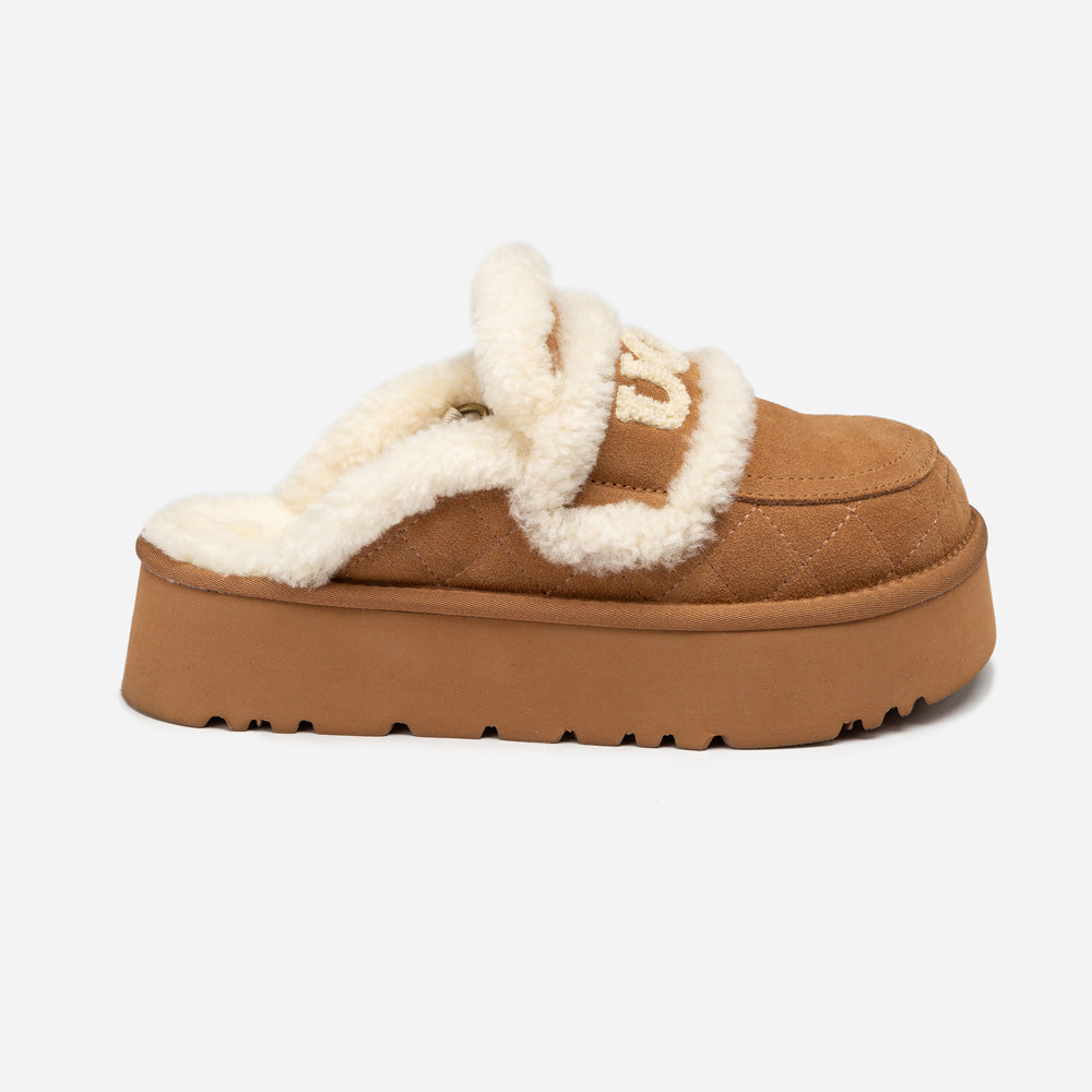 OZWEAR UGG Violet Matelassé Shearling Platform Slipper (Detachable Feature)