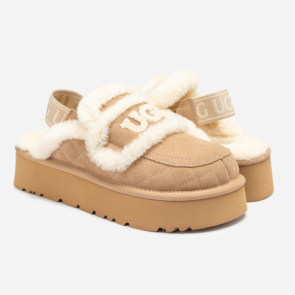 OZWEAR UGG Violet Matelassé Shearling Platform Slipper (Detachable Feature)