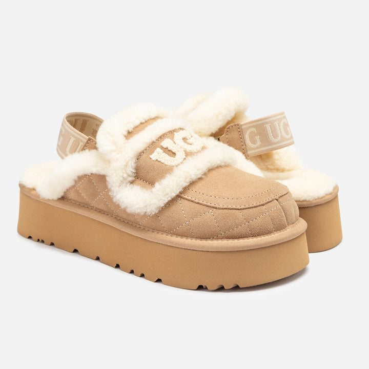 OZWEAR UGG Violet Matelassé Shearling Platform Slipper (Detachable Feature)