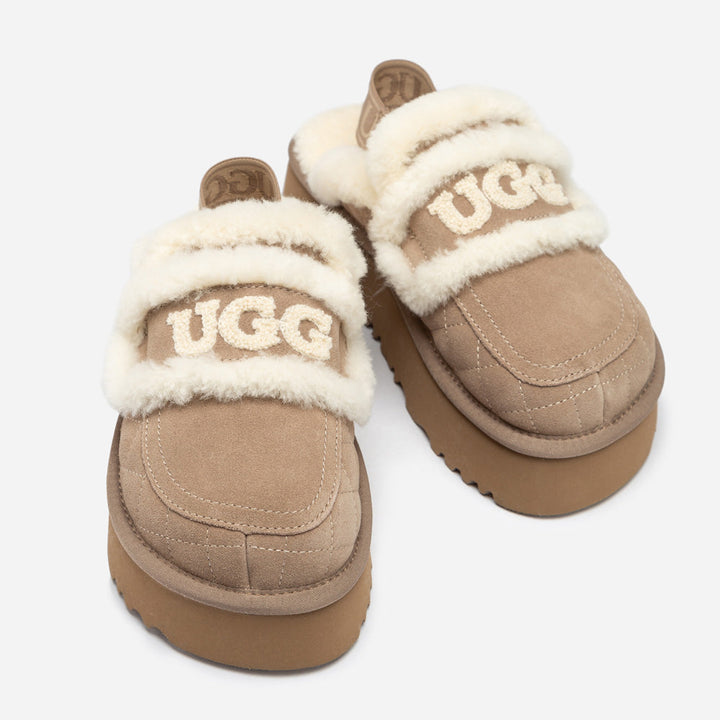 OZWEAR UGG Violet Matelassé Shearling Platform Slipper (Detachable Feature)