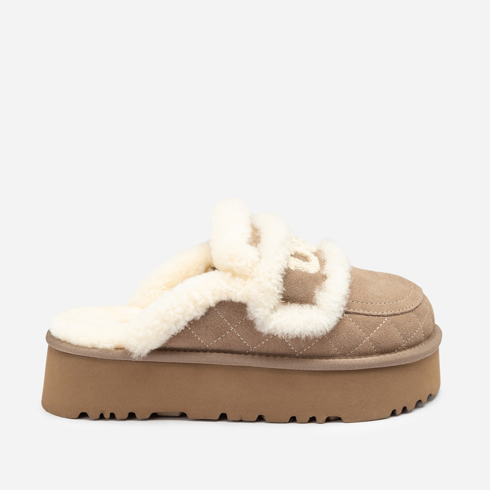 OZWEAR UGG Violet Matelassé Shearling Platform Slipper (Detachable Feature)