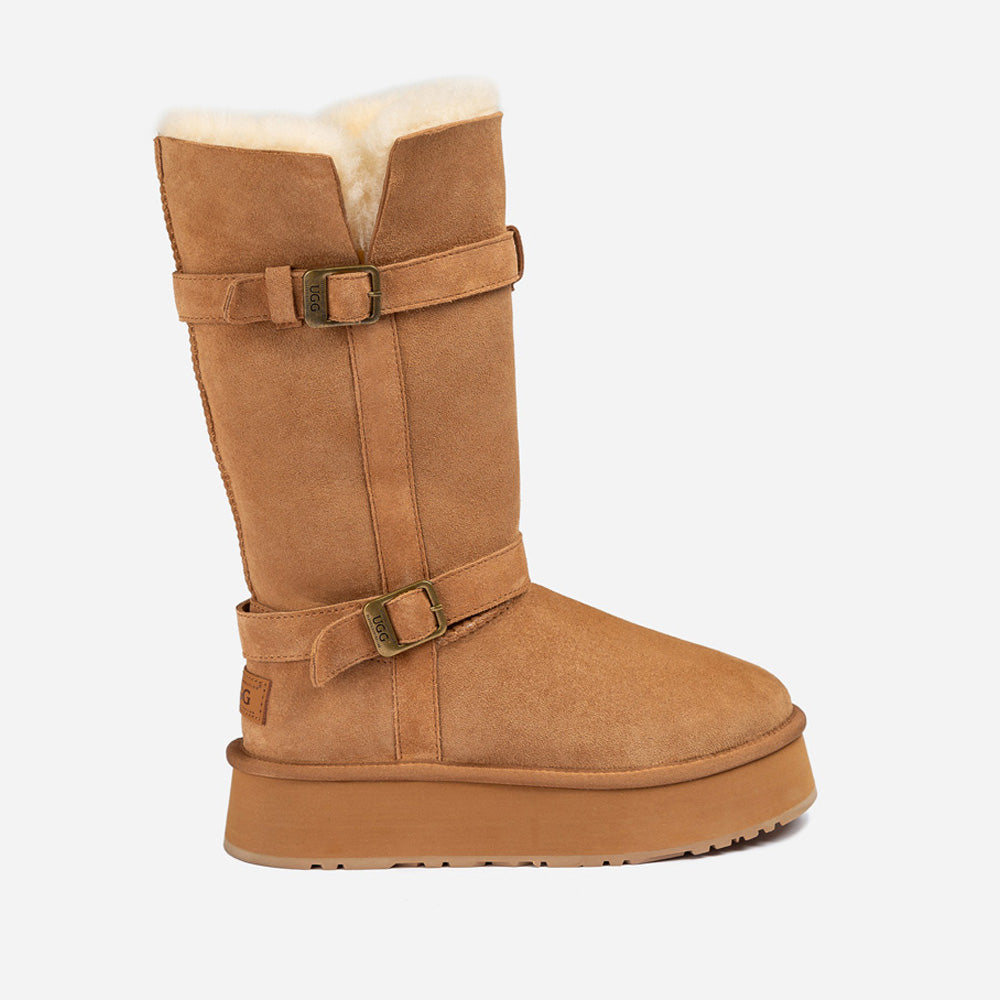OZWEAR UGG Classic Platform Buckle Long Boots (4.5cm) (Water Resistant)