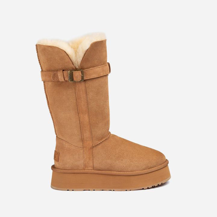 OZWEAR UGG Classic Platform Buckle Long Boots (4.5cm) (Water Resistant)