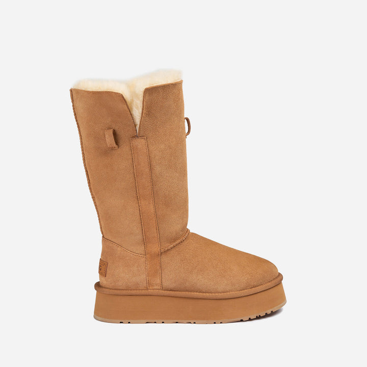 OZWEAR UGG Classic Platform Buckle Long Boots (4.5cm) (Water Resistant)