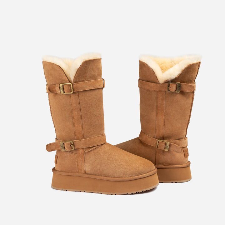 OZWEAR UGG Classic Platform Buckle Long Boots (4.5cm) (Water Resistant)