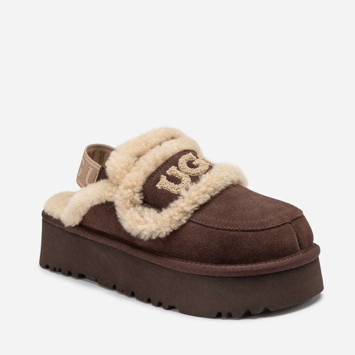 OZWEAR UGG Violet Shearling Platform Slipper (Elastic Logo) (Detachable Feature)