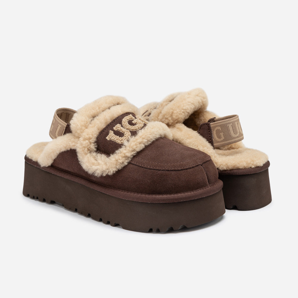 OZWEAR UGG Violet Shearling Platform Slipper (Elastic Logo) (Detachable Feature)
