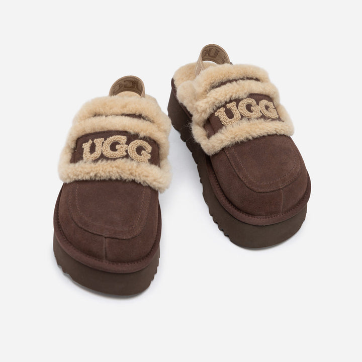OZWEAR UGG Violet Shearling Platform Slipper (Elastic Logo) (Detachable Feature)