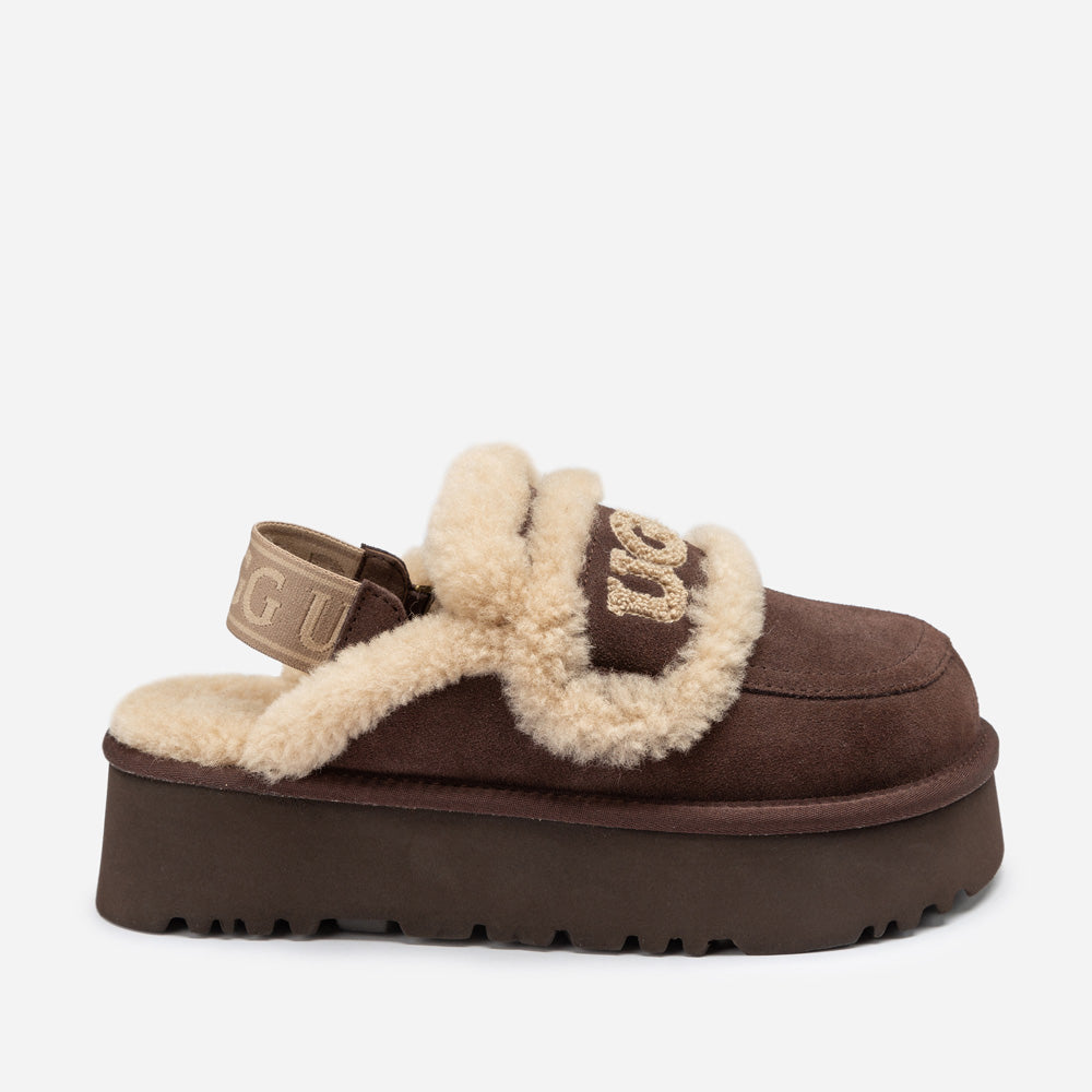 OZWEAR UGG Violet Shearling Platform Slipper (Elastic Logo) (Detachable Feature)