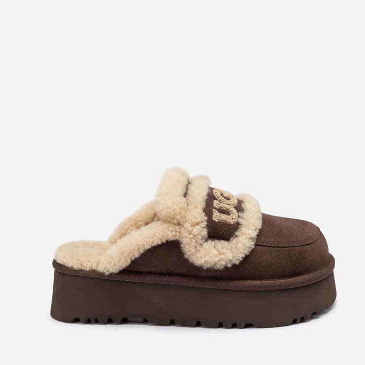 OZWEAR UGG Violet Shearling Platform Slipper (Elastic Logo) (Detachable Feature)