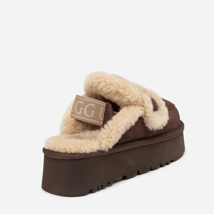 OZWEAR UGG Violet Shearling Platform Slipper (Elastic Logo) (Detachable Feature)