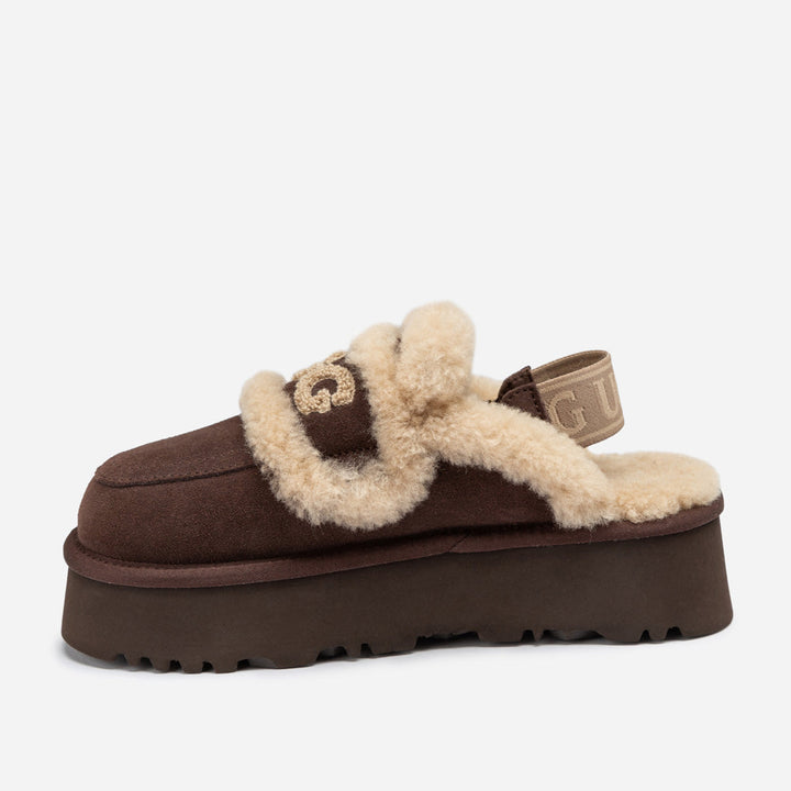 OZWEAR UGG Violet Shearling Platform Slipper (Elastic Logo) (Detachable Feature)