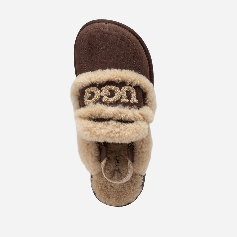 OZWEAR UGG Violet Shearling Platform Slipper (Elastic Logo) (Detachable Feature)