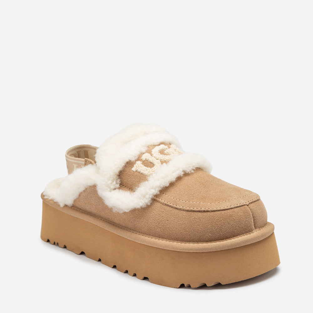 OZWEAR UGG Violet Shearling Platform Slipper (Elastic Logo) (Detachable Feature)