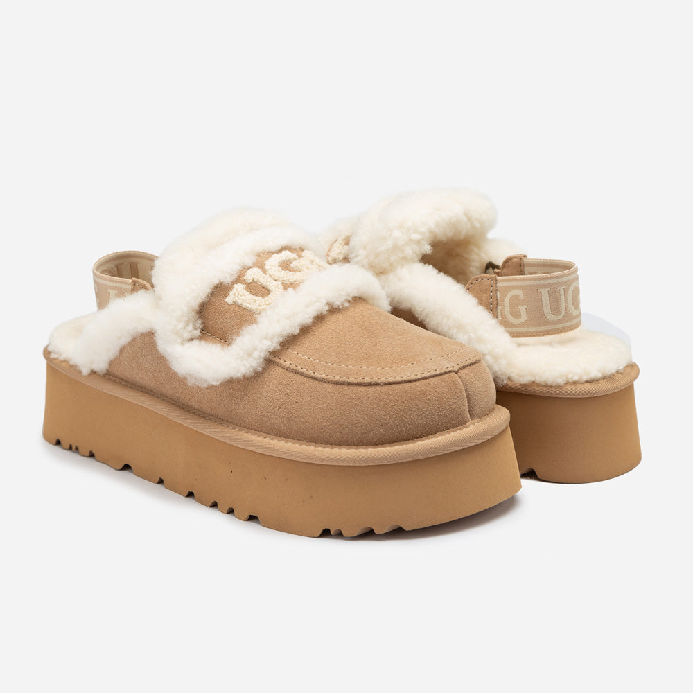 OZWEAR UGG Violet Shearling Platform Slipper (Elastic Logo) (Detachable Feature)