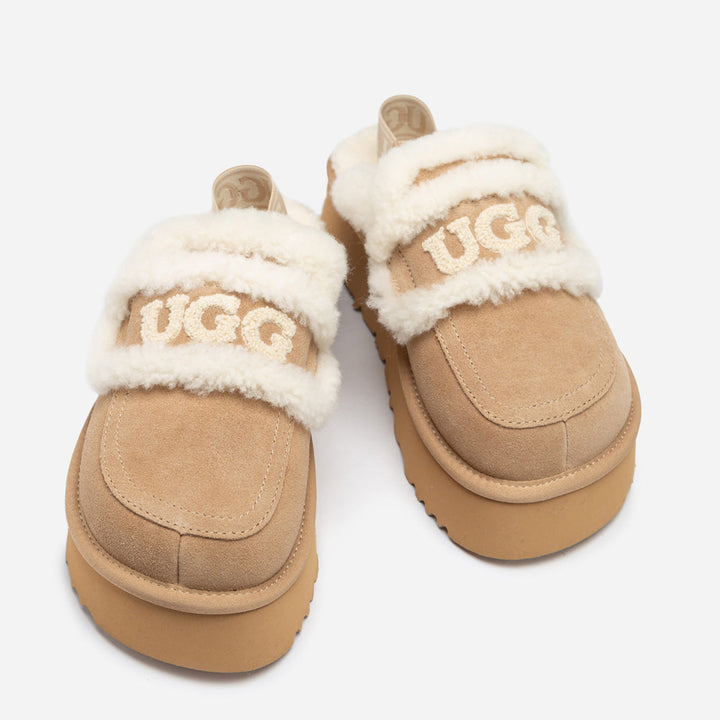 OZWEAR UGG Violet Shearling Platform Slipper (Elastic Logo) (Detachable Feature)