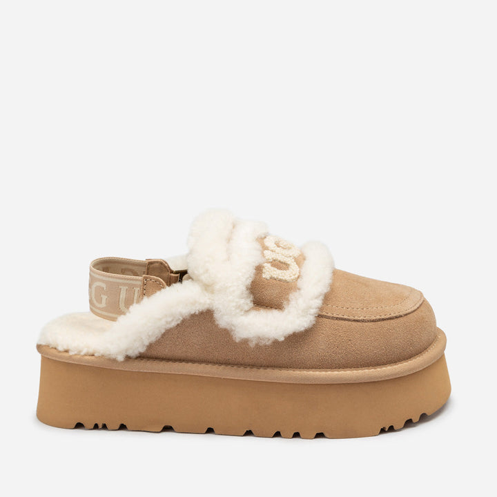 OZWEAR UGG Violet Shearling Platform Slipper (Elastic Logo) (Detachable Feature)