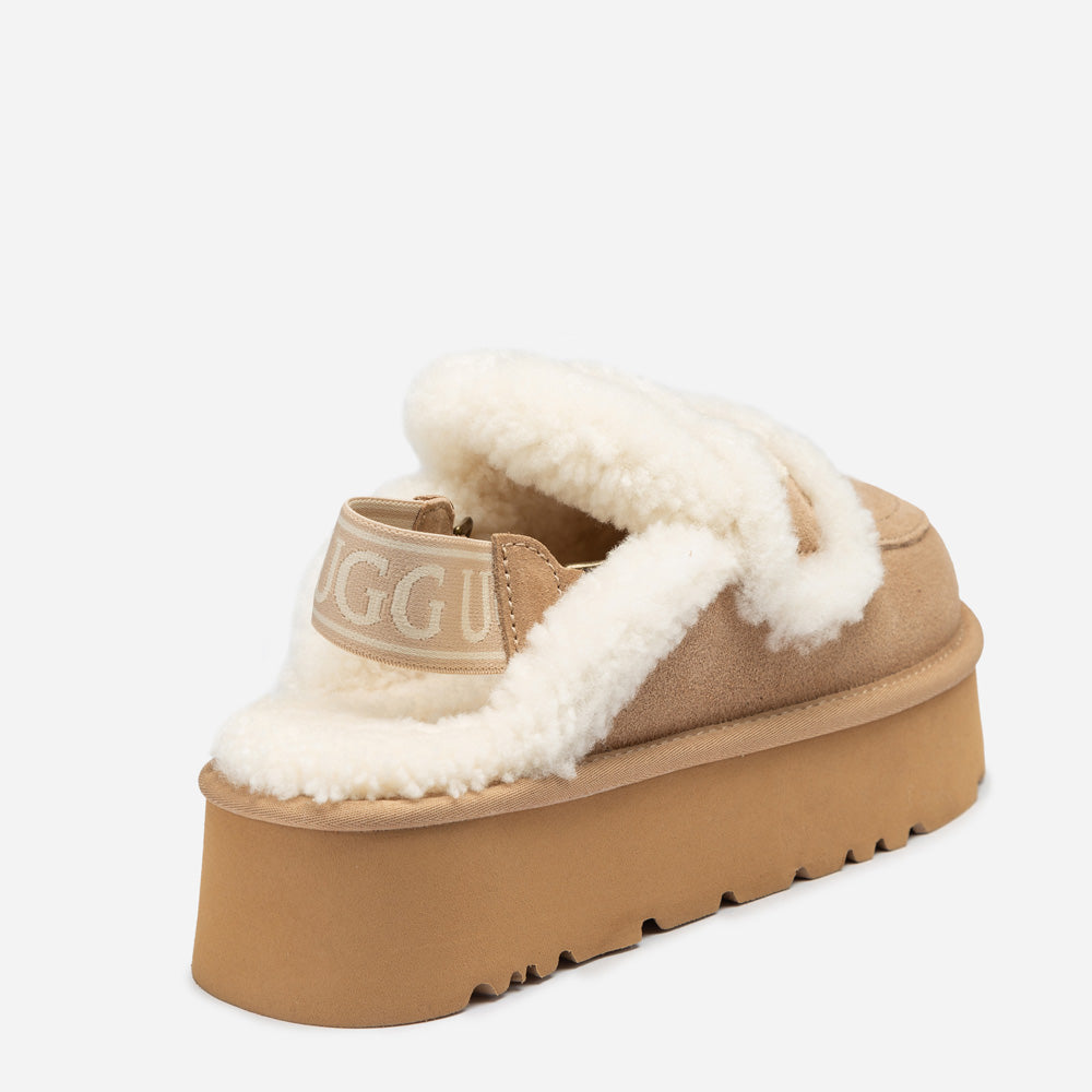 OZWEAR UGG Violet Shearling Platform Slipper (Elastic Logo) (Detachable Feature)