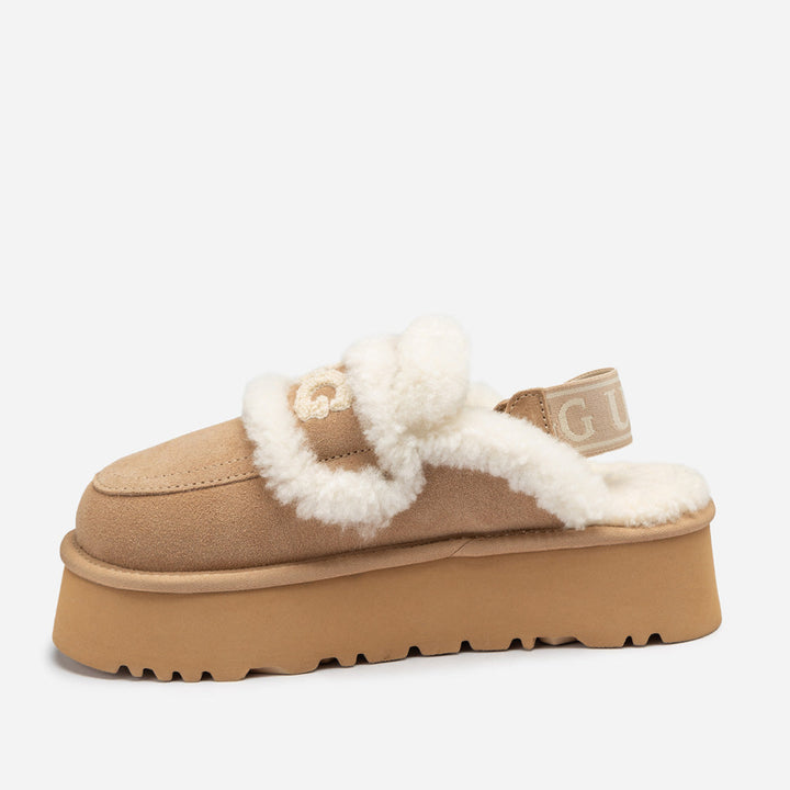 OZWEAR UGG Violet Shearling Platform Slipper (Elastic Logo) (Detachable Feature)
