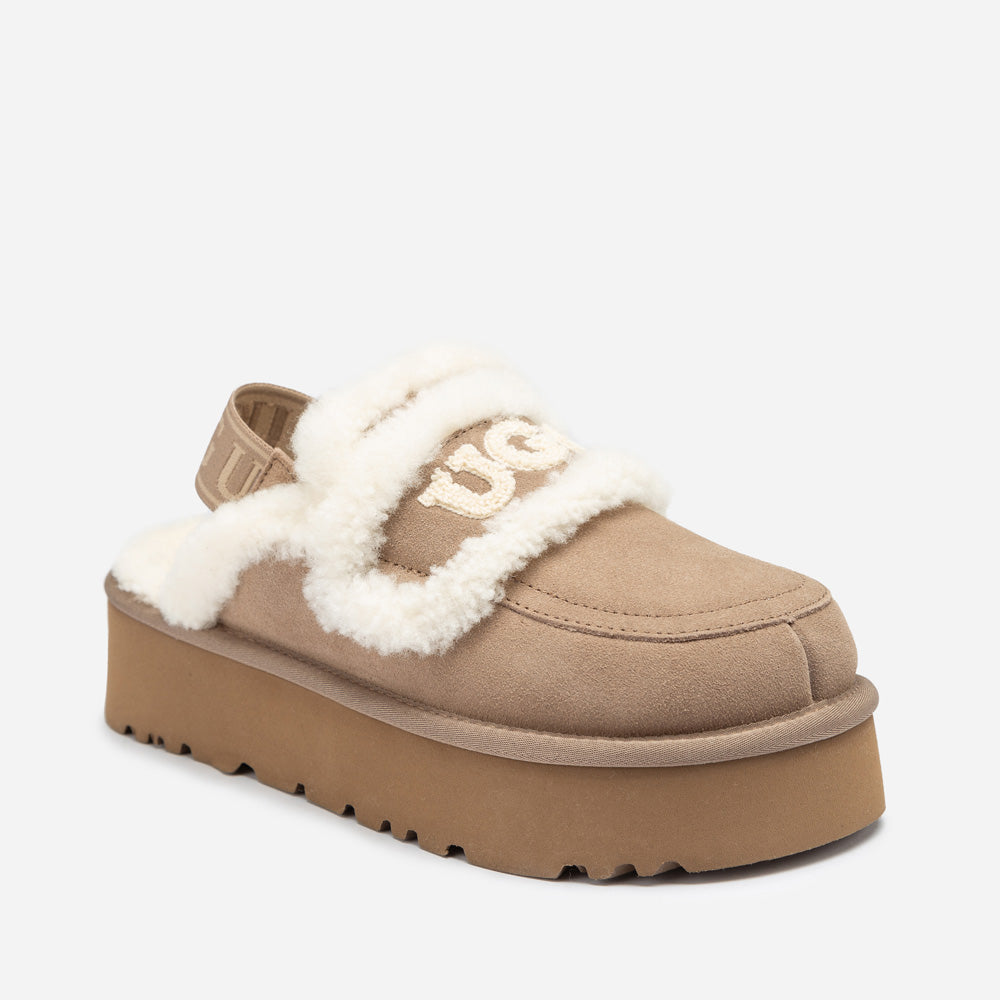 OZWEAR UGG Violet Shearling Platform Slipper (Elastic Logo) (Detachable Feature)