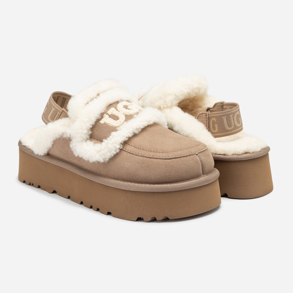 OZWEAR UGG Violet Shearling Platform Slipper (Elastic Logo) (Detachable Feature)