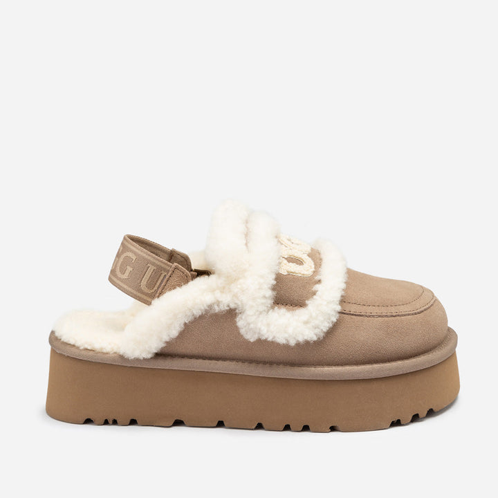 OZWEAR UGG Violet Shearling Platform Slipper (Elastic Logo) (Detachable Feature)