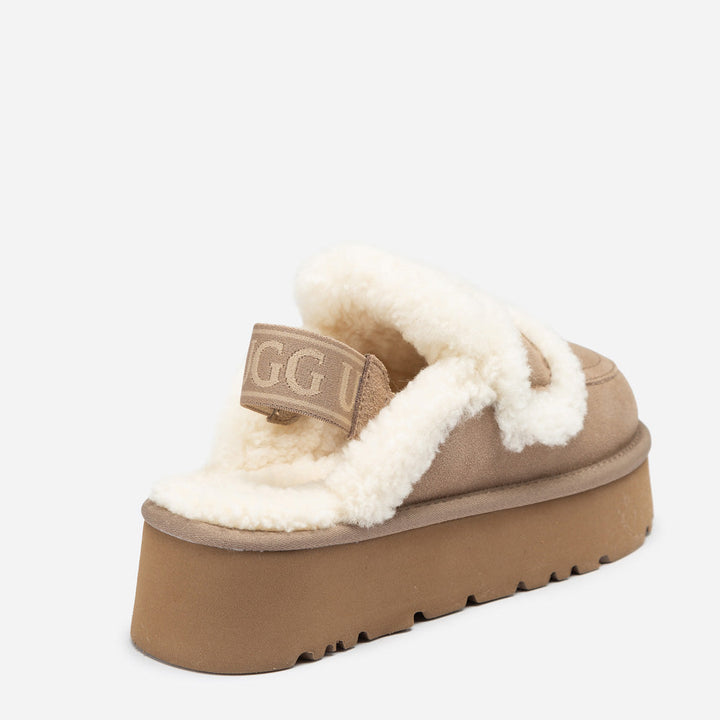 OZWEAR UGG Violet Shearling Platform Slipper (Elastic Logo) (Detachable Feature)
