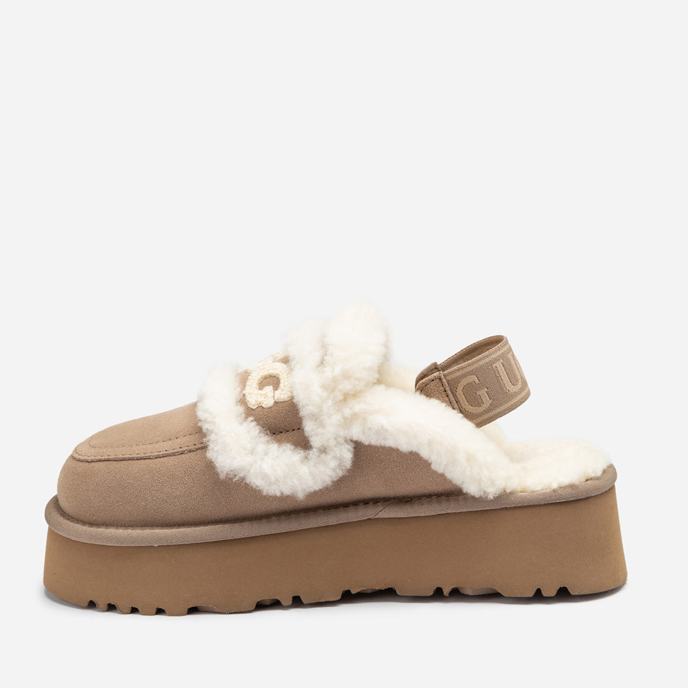 OZWEAR UGG Violet Shearling Platform Slipper (Elastic Logo) (Detachable Feature)