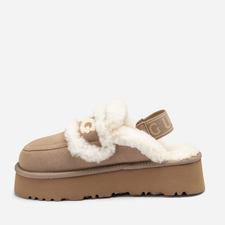 OZWEAR UGG Violet Shearling Platform Slipper (Elastic Logo) (Detachable Feature)