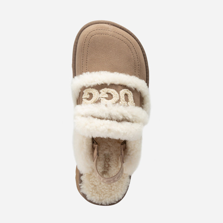 OZWEAR UGG Violet Shearling Platform Slipper (Elastic Logo) (Detachable Feature)