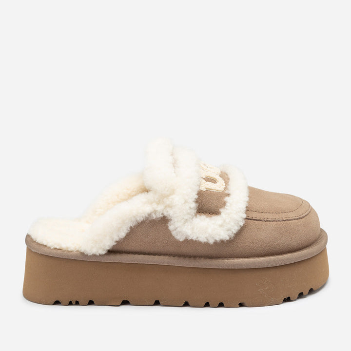 OZWEAR UGG Violet Shearling Platform Slipper (Elastic Logo) (Detachable Feature)