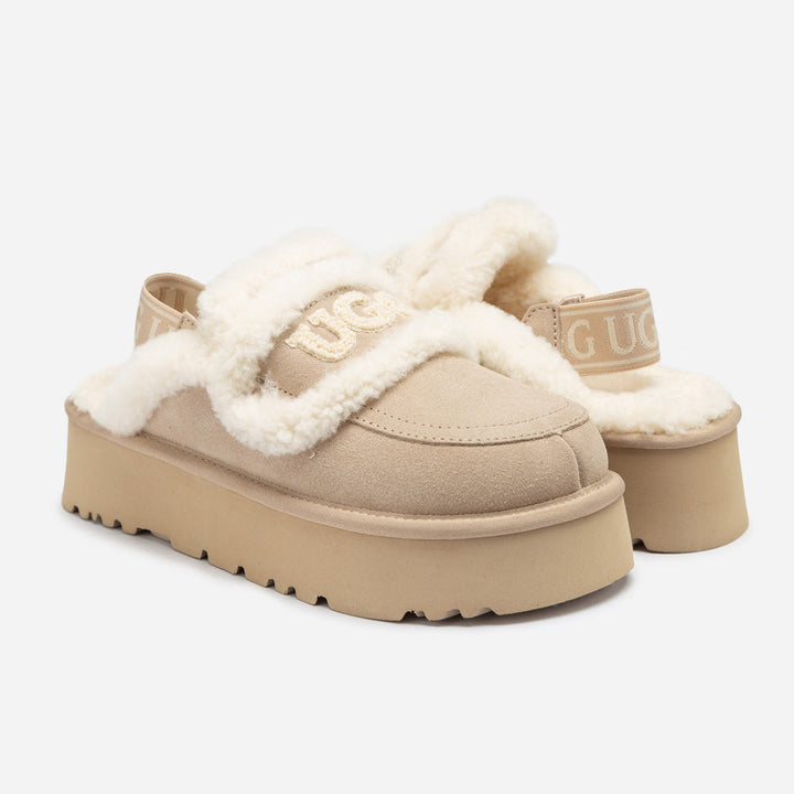 OZWEAR UGG Violet Shearling Platform Slipper (Elastic Logo) (Detachable Feature)