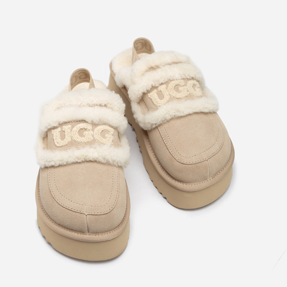 OZWEAR UGG Violet Shearling Platform Slipper (Elastic Logo) (Detachable Feature)
