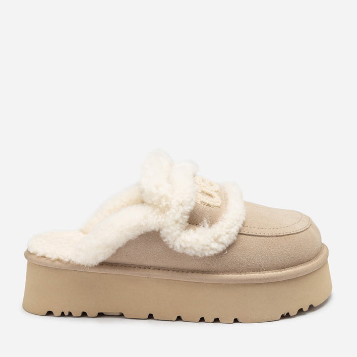 OZWEAR UGG Violet Shearling Platform Slipper (Elastic Logo) (Detachable Feature)
